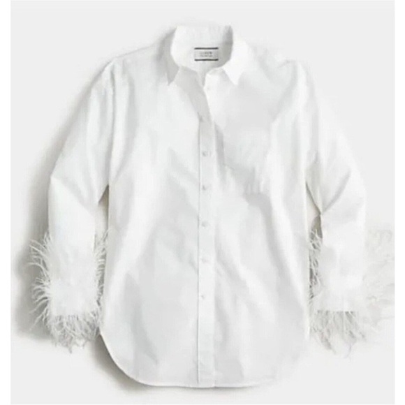 J. Crew Collection Cropped Feather Trim Garçon Shirt BT741 - Picture 3 of 8